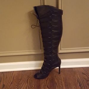 Vince Camuto black strap boots